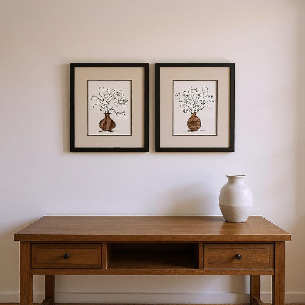 Set Of Two Branches in Urn Black Framed Wall Art
