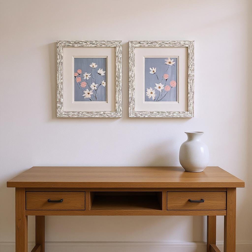 Set Of Two Garden Party Distressed White Framed Wall Art