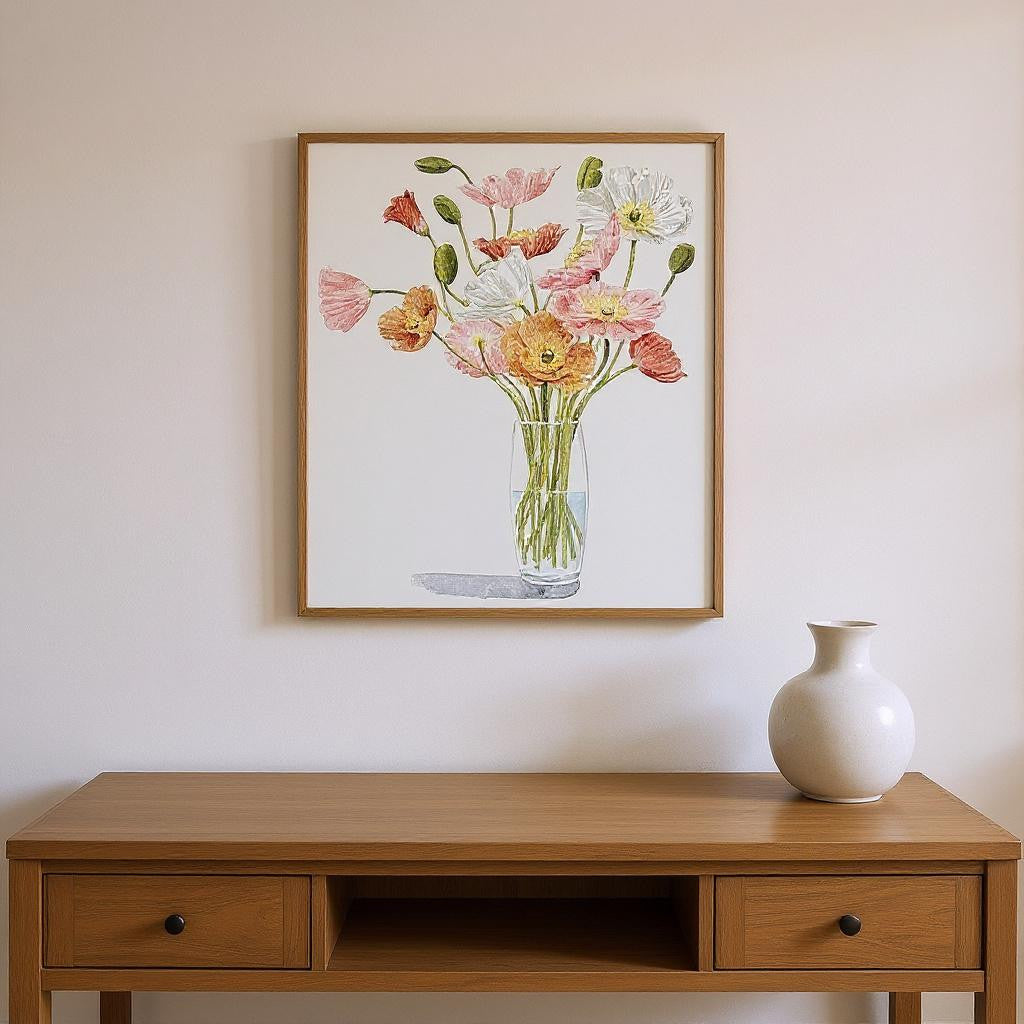 Set Of Two Wiry Poppies Brown Framed Wall Art