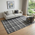 5 X 8 Black And Ivory Plaid Washable Area Rug With UV Protection