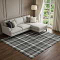 8 X 10 Black And Ivory Plaid Washable Area Rug With UV Protection