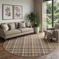 8 Chocolate And Ivory Plaid Washable Round Rug With UV Protection