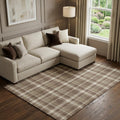 8 X 10 Chocolate And Ivory Plaid Washable Area Rug With UV Protection