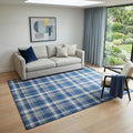 5 X 8 Navy Blue And Ivory Plaid Washable Area Rug With UV Protection