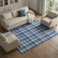 8 X 10 Navy Blue And Ivory Plaid Washable Area Rug With UV Protection