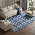 9 X 12 Navy Blue And Ivory Plaid Washable Area Rug With UV Protection
