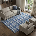 10 X 14 Navy Blue And Ivory Plaid Washable Area Rug With UV Protection
