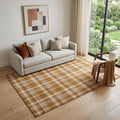 5 X 8 Rust And Ivory Plaid Washable Area Rug With UV Protection