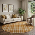 8 Rust And Ivory Plaid Washable Round Rug With UV Protection