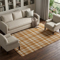 8 X 10 Rust And Ivory Plaid Washable Area Rug With UV Protection