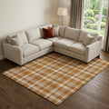 9 X 12 Rust And Ivory Plaid Washable Area Rug With UV Protection