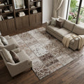 8 X 10 Beige And Ivory Patchwork Distressed Washable Area Rug With UV Protection