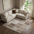 9 X 12 Beige And Ivory Patchwork Distressed Washable Area Rug With UV Protection