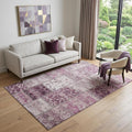 5 X 8 Burgundy And Ivory Patchwork Distressed Washable Area Rug With UV Protection