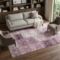 8 X 10 Burgundy And Ivory Patchwork Distressed Washable Area Rug With UV Protection