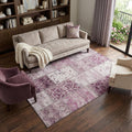 9 X 12 Burgundy And Ivory Patchwork Distressed Washable Area Rug With UV Protection