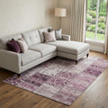 10 X 14 Burgundy And Ivory Patchwork Distressed Washable Area Rug With UV Protection