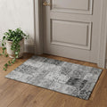 3 X 5 Gray And Ivory Patchwork Distressed Washable Area Rug With UV Protection