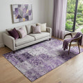 5 X 8 Purple And Ivory Patchwork Distressed Washable Area Rug With UV Protection
