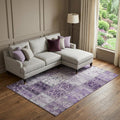 9 X 12 Purple And Ivory Patchwork Distressed Washable Area Rug With UV Protection