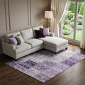 10 X 14 Purple And Ivory Patchwork Distressed Washable Area Rug With UV Protection