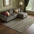 8 X 10 Chocolate And Gray Medallion Distressed Washable Area Rug With UV Protection