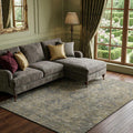 10 X 14 Chocolate And Gray Medallion Distressed Washable Area Rug With UV Protection