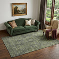 5 X 8 Green And Gray Medallion Distressed Washable Area Rug With UV Protection