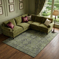 8 X 10 Green And Gray Medallion Distressed Washable Area Rug With UV Protection