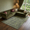 9 X 12 Green And Gray Medallion Distressed Washable Area Rug With UV Protection