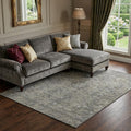 9 X 12 Coffee And Gray Medallion Distressed Washable Area Rug With UV Protection