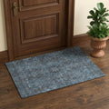 3 X 5 Navy Blue And Gray Medallion Distressed Washable Area Rug With UV Protection