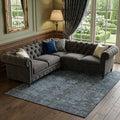 8 X 10 Navy Blue And Gray Medallion Distressed Washable Area Rug With UV Protection