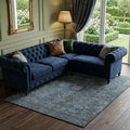 10 X 14 Navy Blue And Gray Medallion Distressed Washable Area Rug With UV Protection