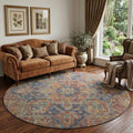 8 Red And Blue Medallion Distressed Washable Round Rug With UV Protection