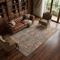 9 X 12 Red And Blue Medallion Distressed Washable Area Rug With UV Protection