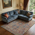 10 X 14 Red And Blue Medallion Distressed Washable Area Rug With UV Protection