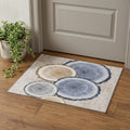 3 X 5 Beige Blue And Ivory Faux Bois Washable Area Rug With UV Protection