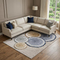 9 X 12 Beige Blue And Ivory Woodland Lodge Washable Area Rug With UV Protection