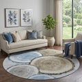 8 Blue Brown And Ivory Faux Bois Washable Round Rug With UV Protection