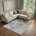8 X 10 Blue Brown And Ivory Faux Bois Washable Area Rug With UV Protection