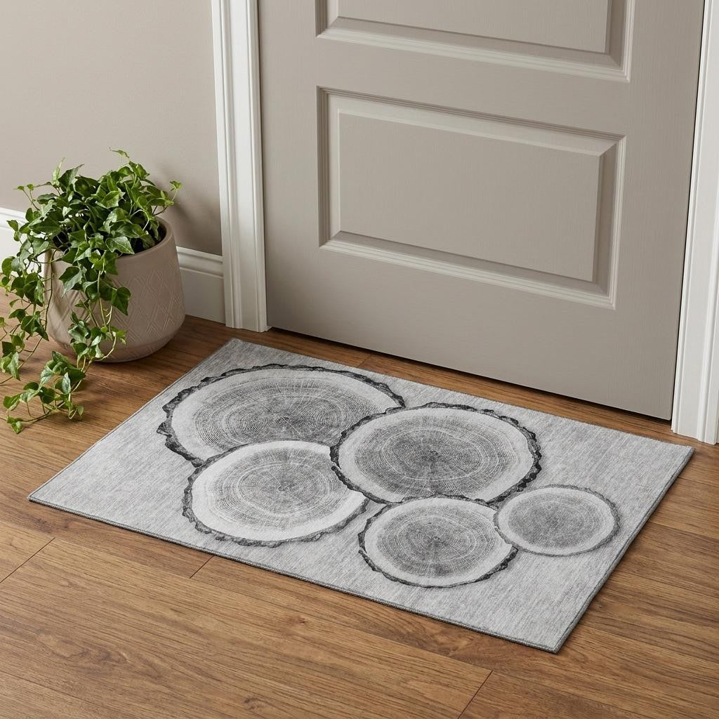 3 X 5 Gray And Ivory Faux Bois Washable Area Rug With UV Protection