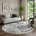 8 Gray And Ivory Faux Bois Washable Round Rug With UV Protection