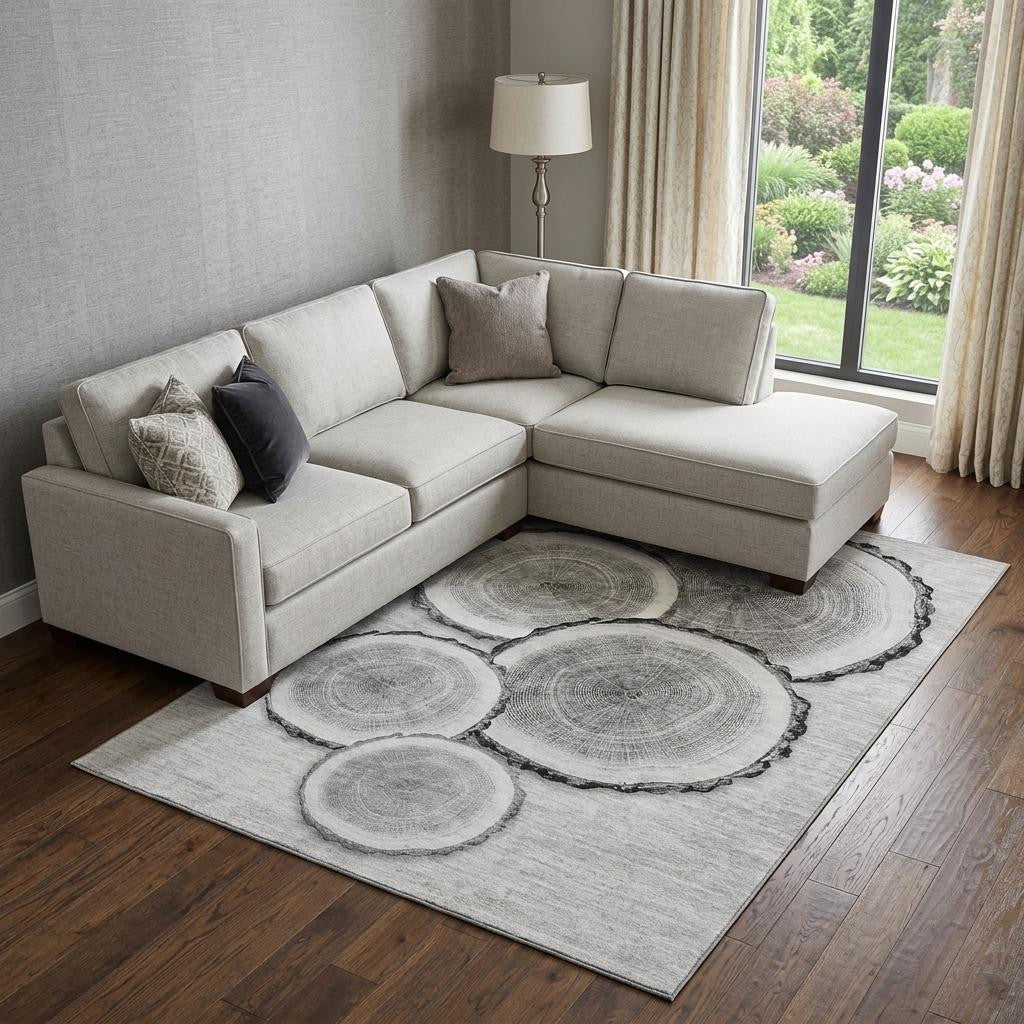 9 X 12 Gray And Ivory Faux Bois Washable Area Rug With UV Protection