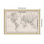 Framed Fabric Pinboard Vintage Black and White Linen World Map Wall Organization
