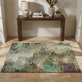 3 X 5 Beige Teal And Olive Green Abstract Washable Area Rug With UV Protection