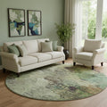 8 Beige Teal And Olive Green Abstract Washable Round Rug With UV Protection