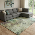10 X 14 Beige Teal And Olive Green Abstract Washable Area Rug With UV Protection