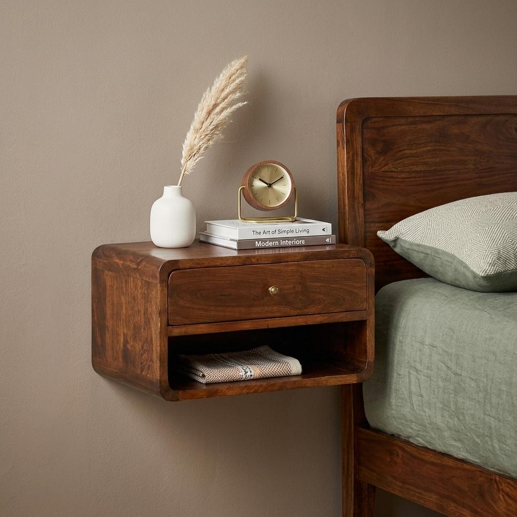 18 Chestnut Solid Wood One Drawer Floating Nightstand