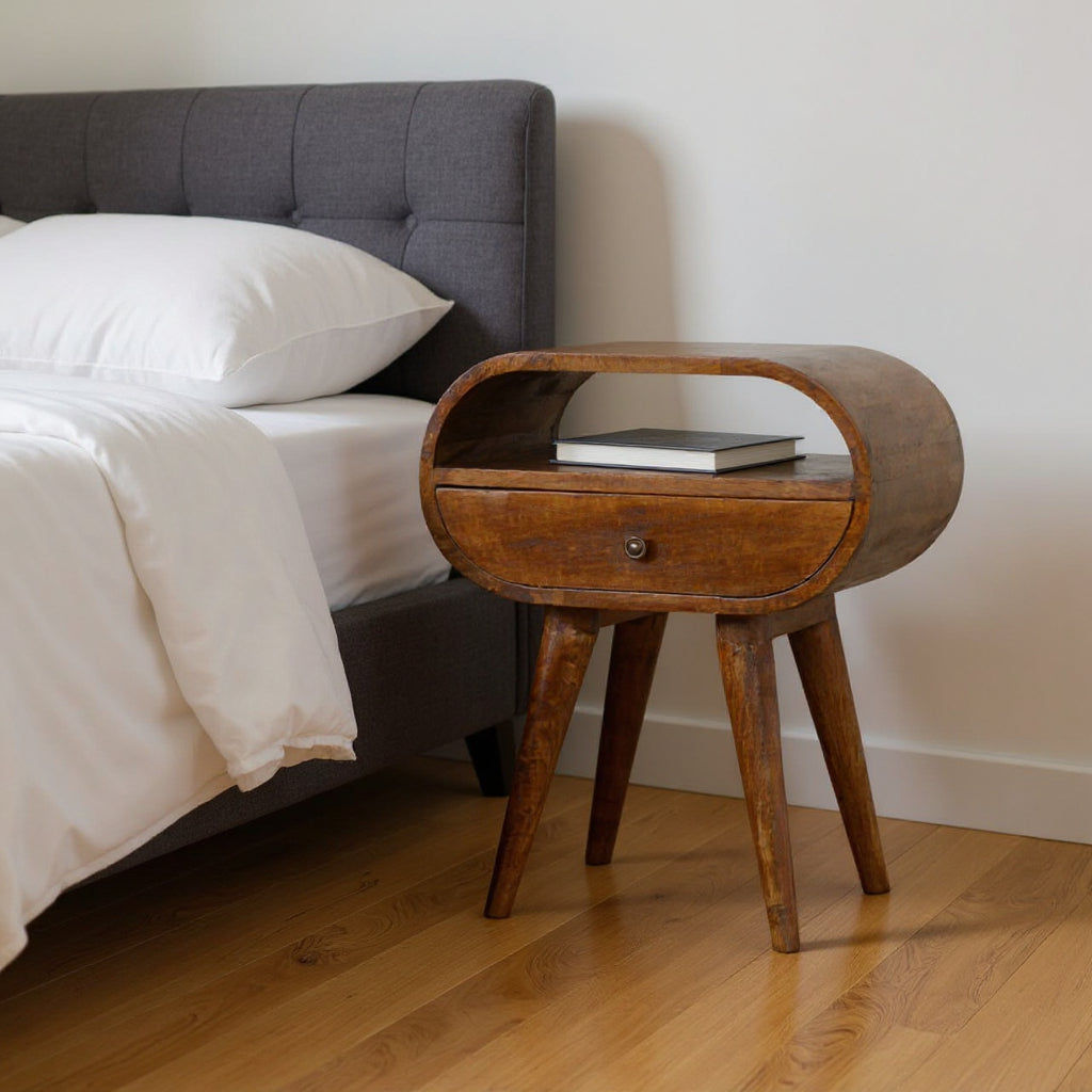 21 Brown Solid Wood Oval One Drawer Nightstand